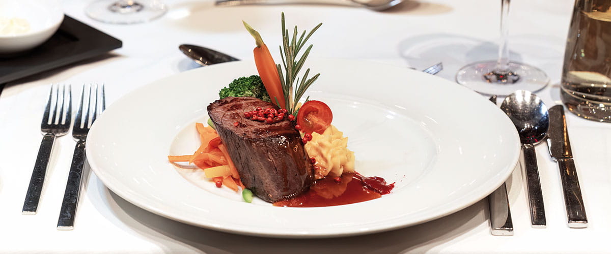 A main meal in Rheinfels Restaurant on Spirit of the Rhine